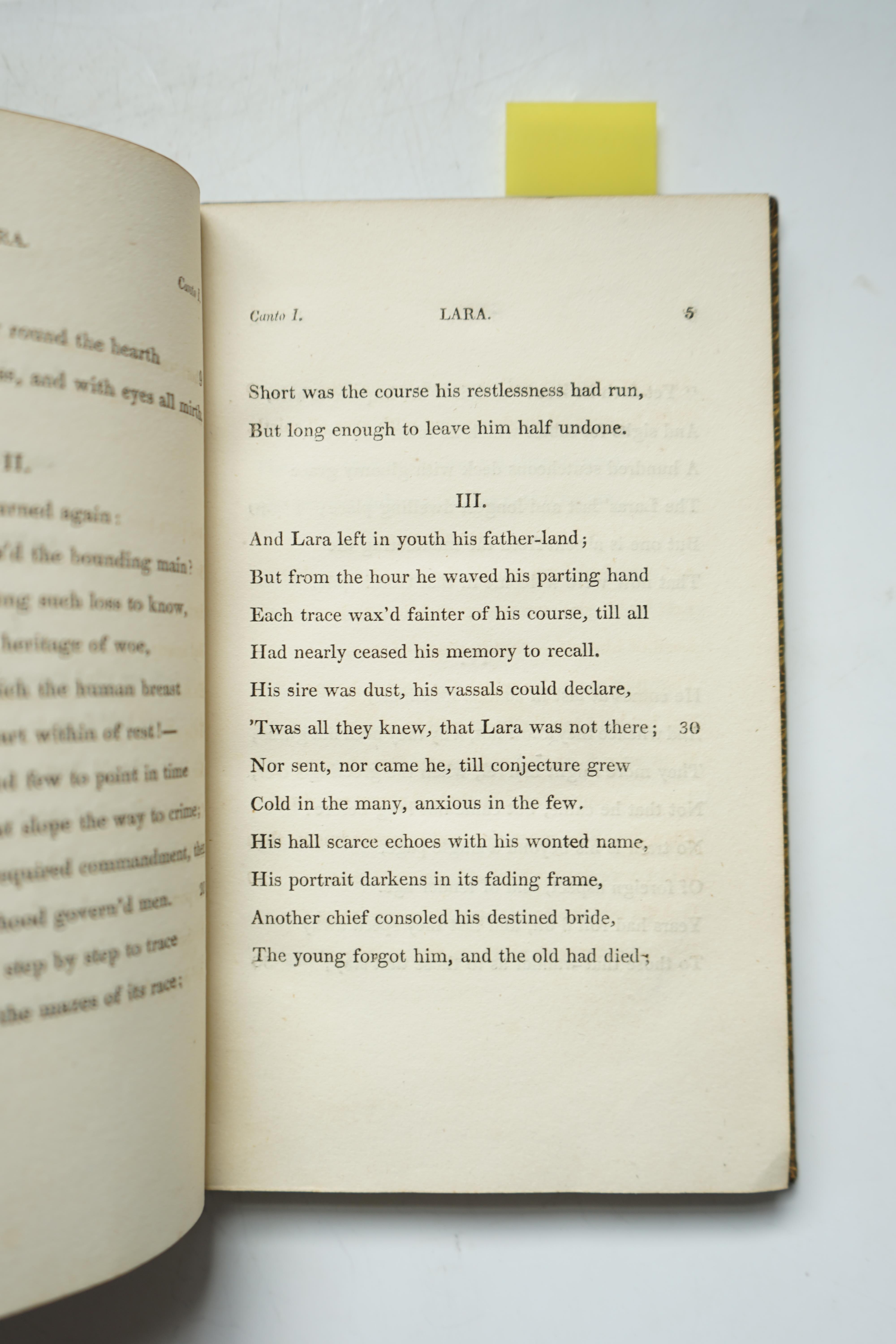 Byron, George Gordon Noel, Lord - Lara, a Tale; Jacqueline, a Tale, 1st edition, 12mo, calf, lacks half title and advertisements, John Murray, 1814.